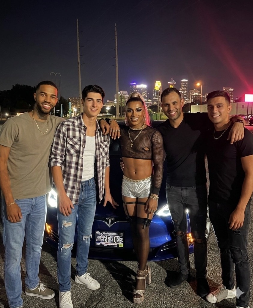 Henna C with crew out in the city at night