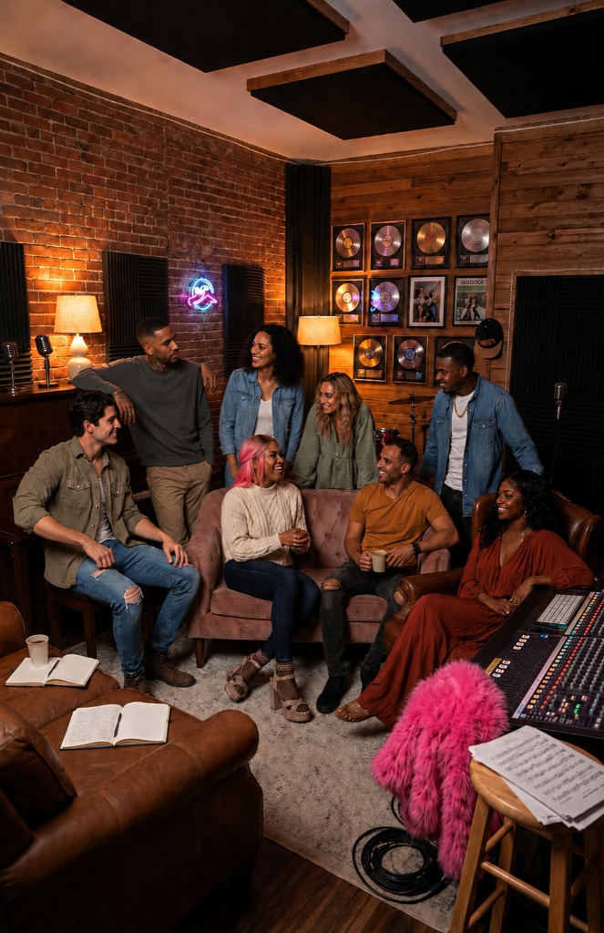 Henna C in studio with featured singers and guest artists